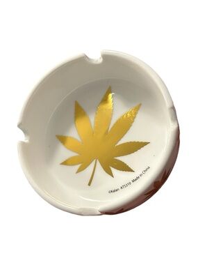 420 friendly hemp golden toned ceramic ashtray